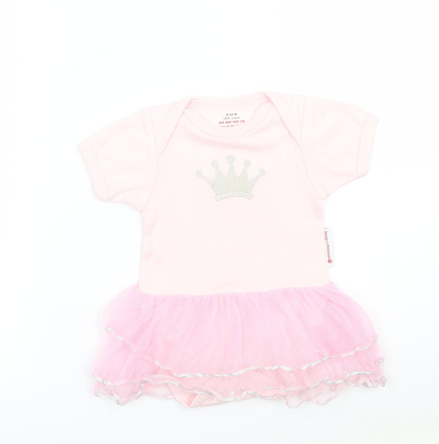 Beauty And The Bib Girls Pink   Babygrow One-Piece Size 6-9 Months