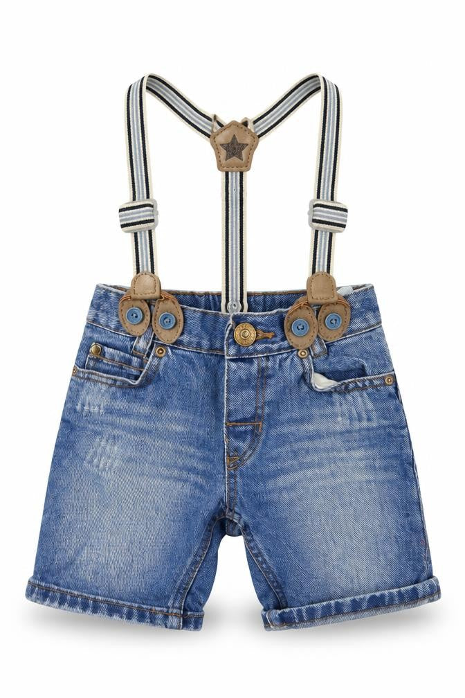 Front view of H&M boys’ blue capri jeans, size 6-9, months
