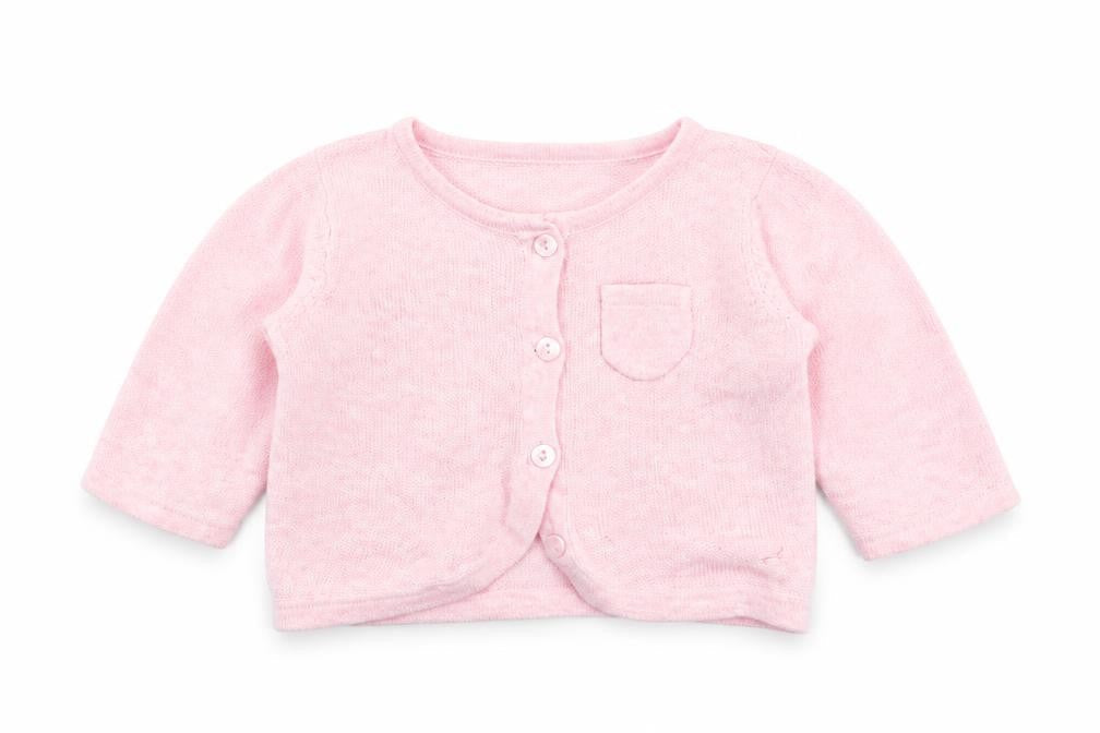 Front view of Gap girls’ pink cardigan jumper, size 0-3, months