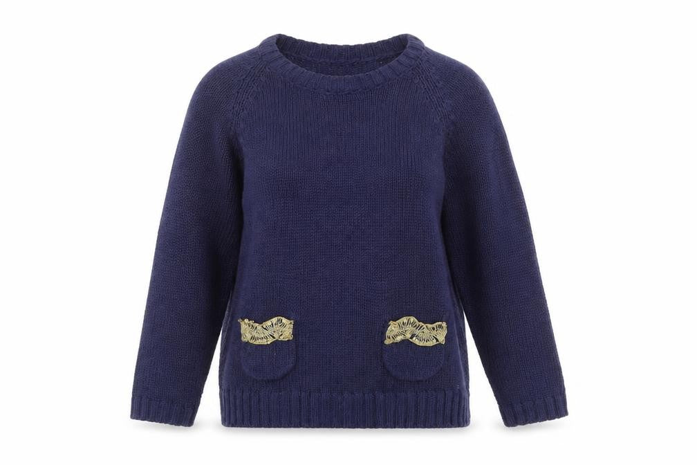 Front view of Papaya women’s blue jumper, size UK 10