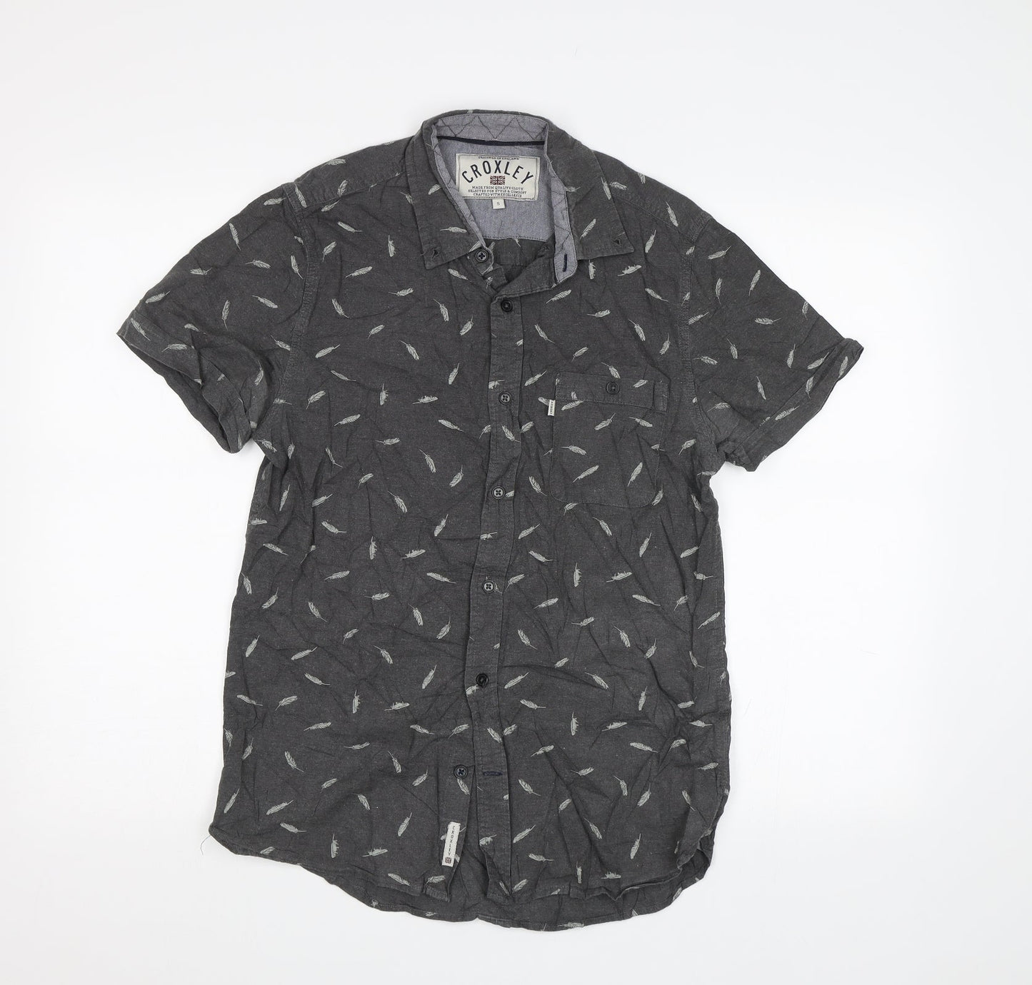 Croxley Mens Grey    Button-Up Size S  - Feather Print