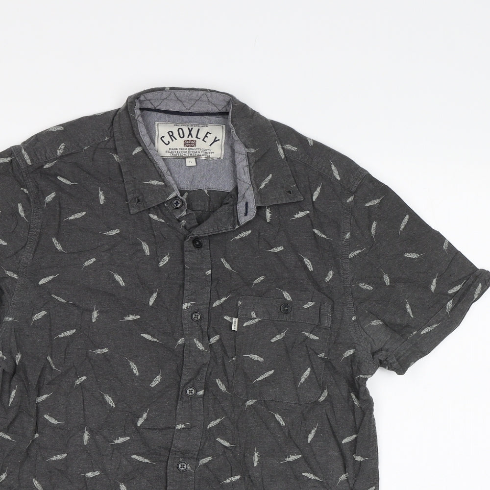 Croxley Mens Grey    Button-Up Size S  - Feather Print