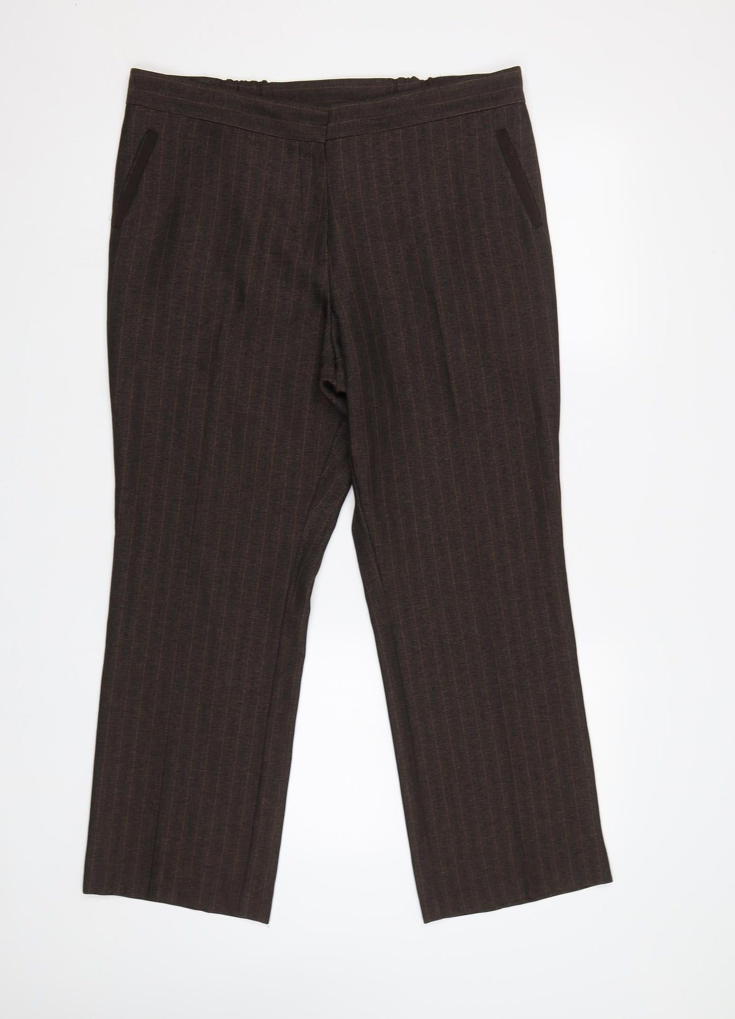 m&s Womens Brown Striped  Trousers  Size 14 L26 in - Elastic Waist Band