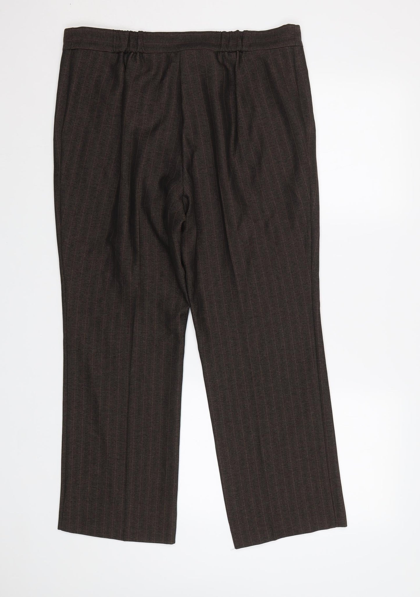 m&s Womens Brown Striped  Trousers  Size 14 L26 in - Elastic Waist Band