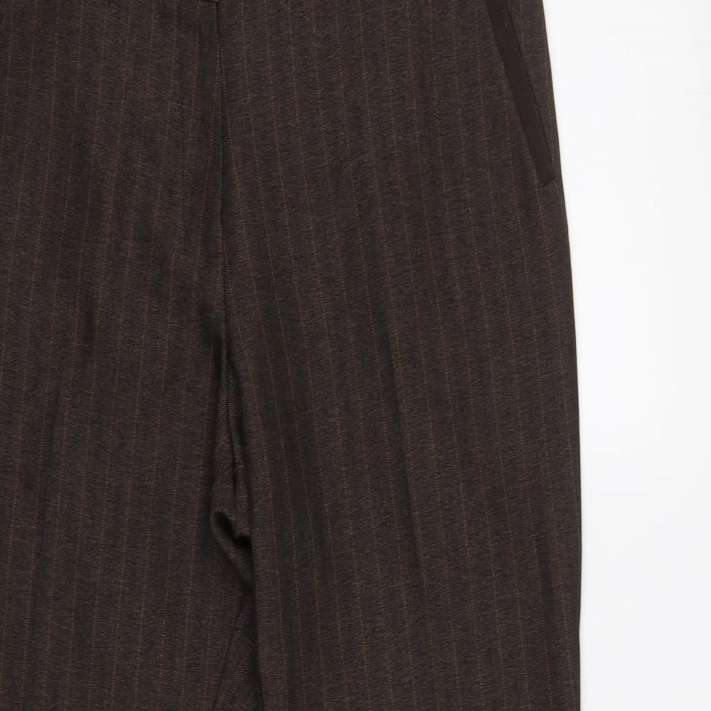 m&s Womens Brown Striped  Trousers  Size 14 L26 in - Elastic Waist Band