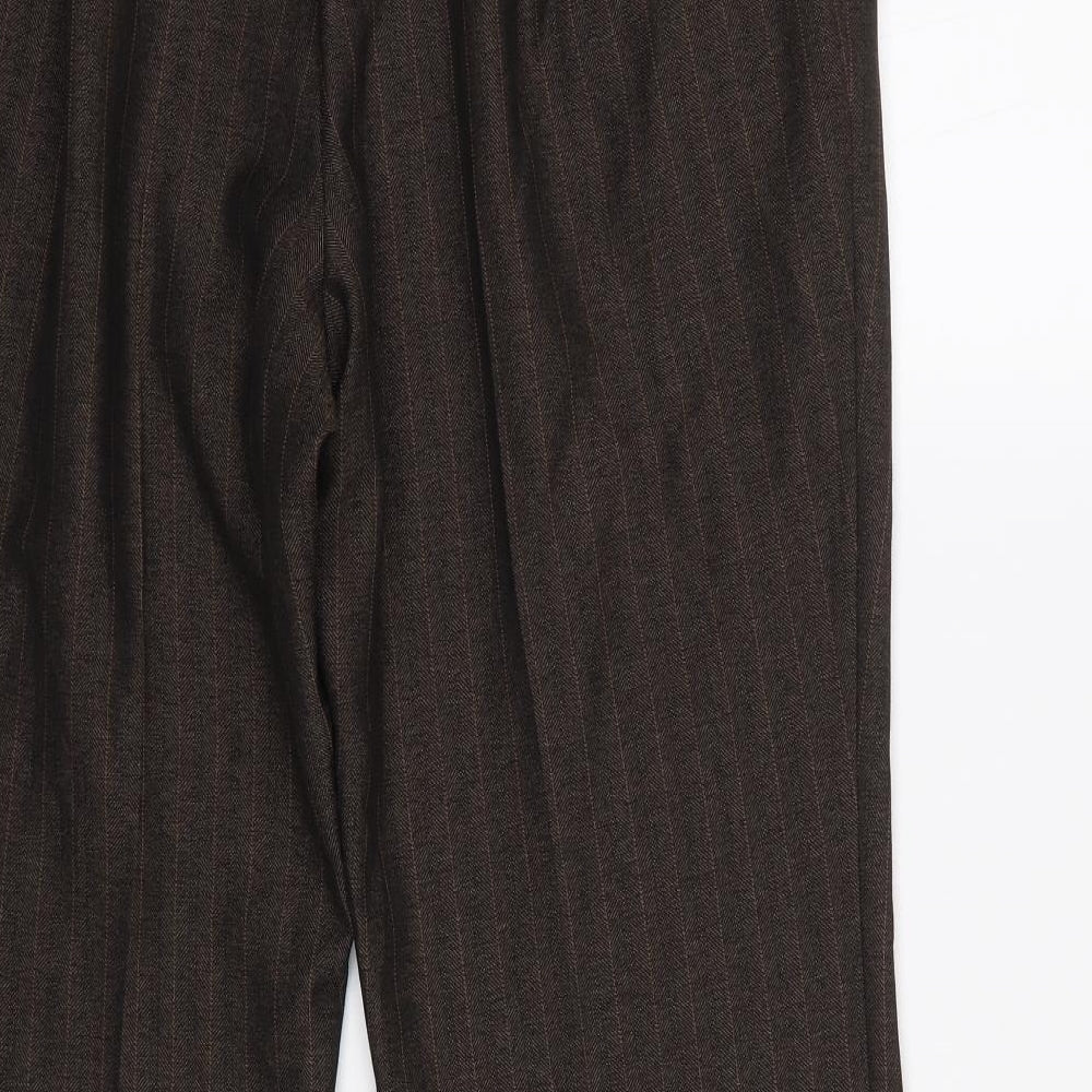 m&s Womens Brown Striped  Trousers  Size 14 L26 in - Elastic Waist Band
