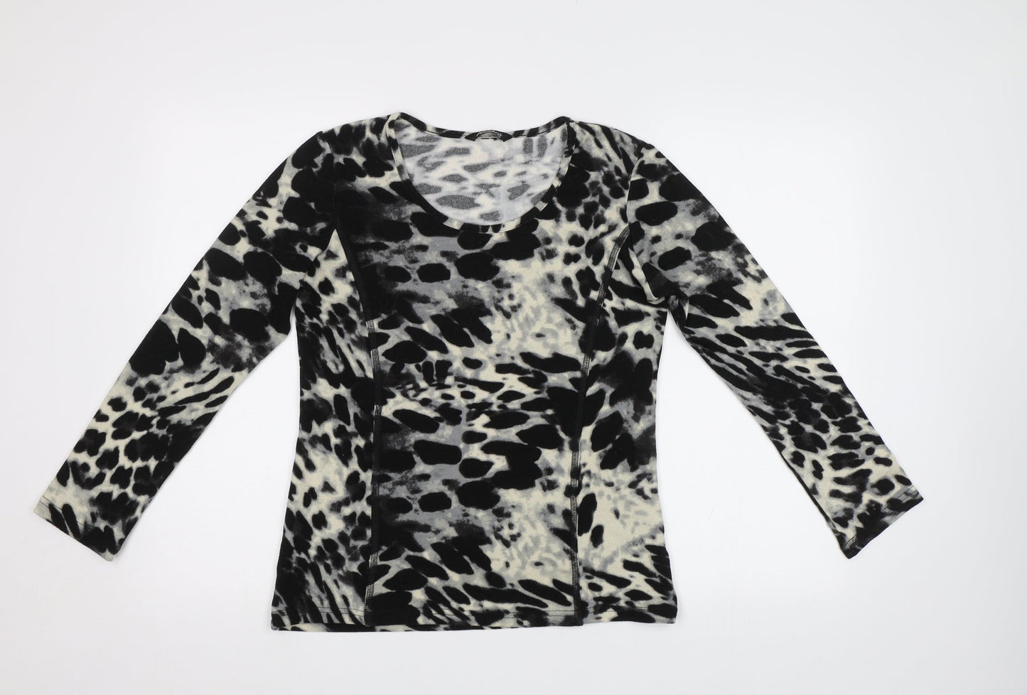 Alexandra Womens Black Animal Print  Basic Blouse Size 10