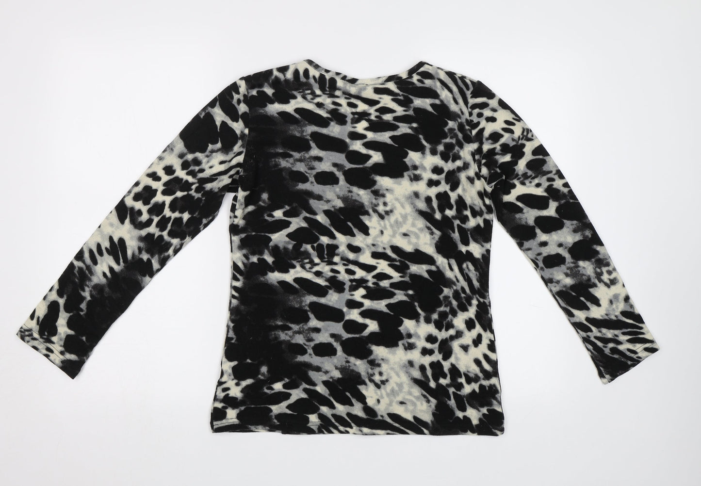 Alexandra Womens Black Animal Print  Basic Blouse Size 10