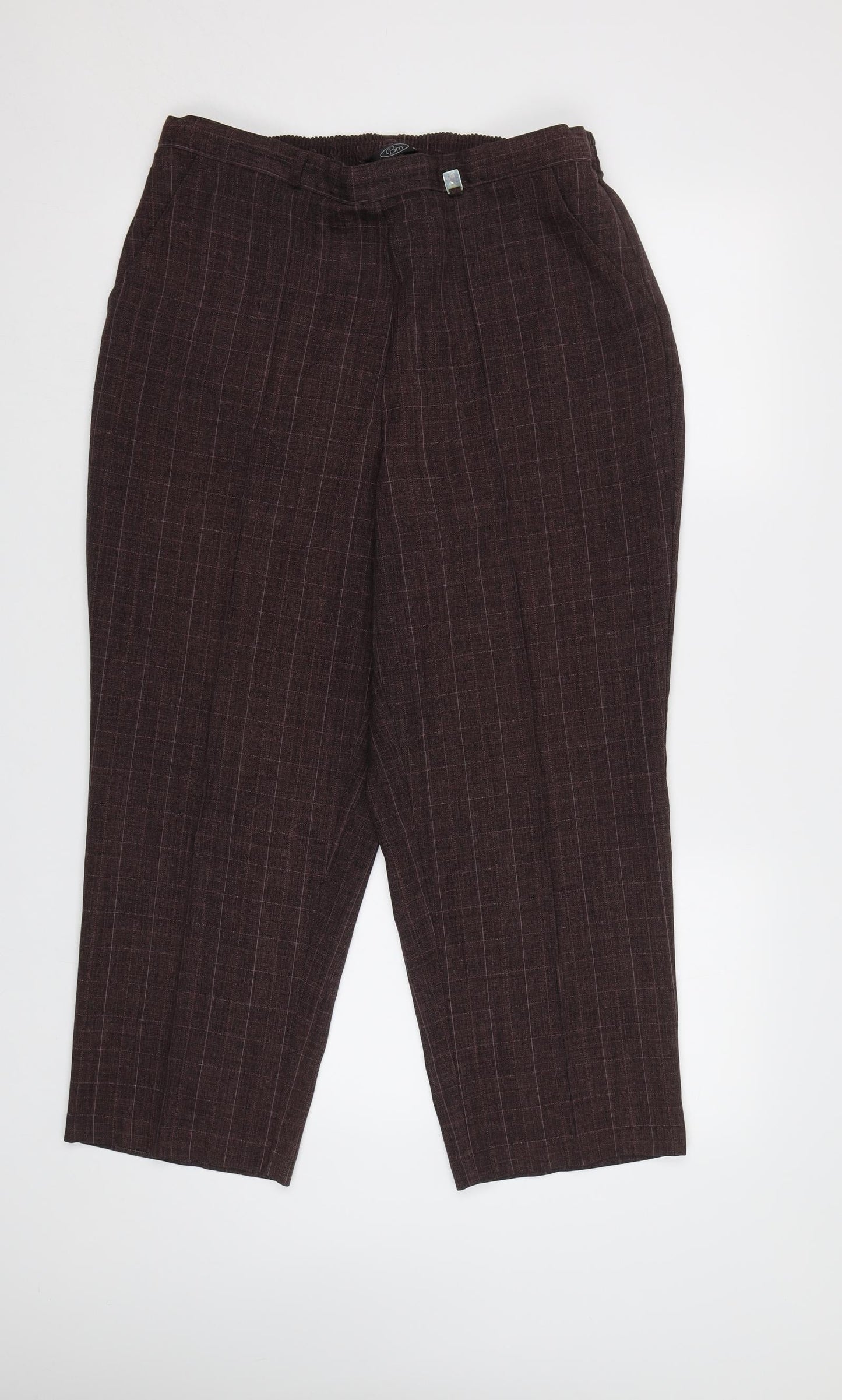 BM Womens Purple Check  Trousers  Size 16 L25 in - Elastic Waist Band