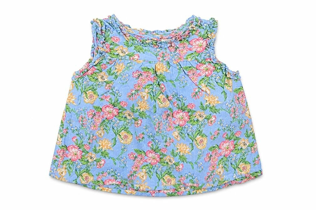 Front view of Next girls’ blue fair isle basic t-shirt, size 6-9, months