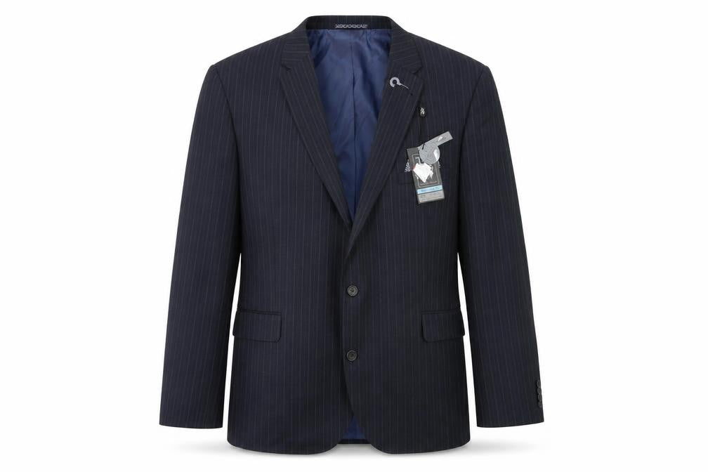Front view of Taylor & Wright men’s blue striped jacket suit jacket, size 46
