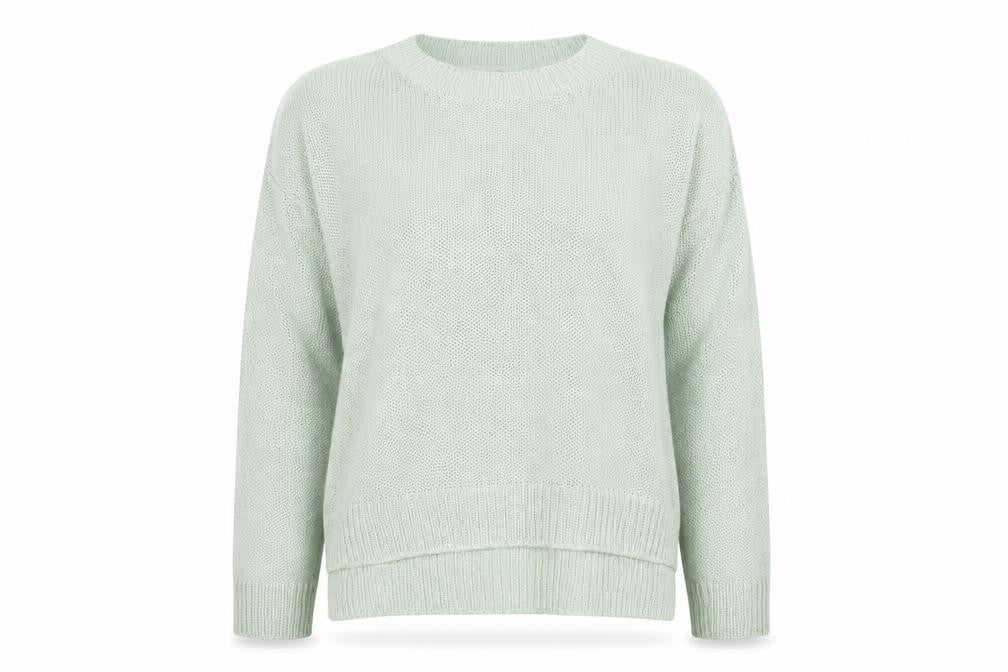 Front view of Papaya women’s green jumper, size UK 14