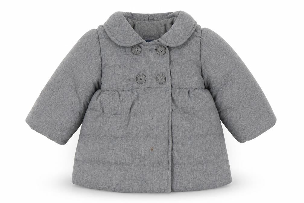 Front view of Gap boys’ grey puffer jacket coat, size 18, months