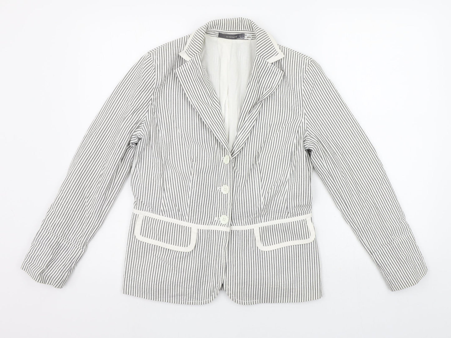 liz calborne Womens White Striped  Jacket Blazer Size 8