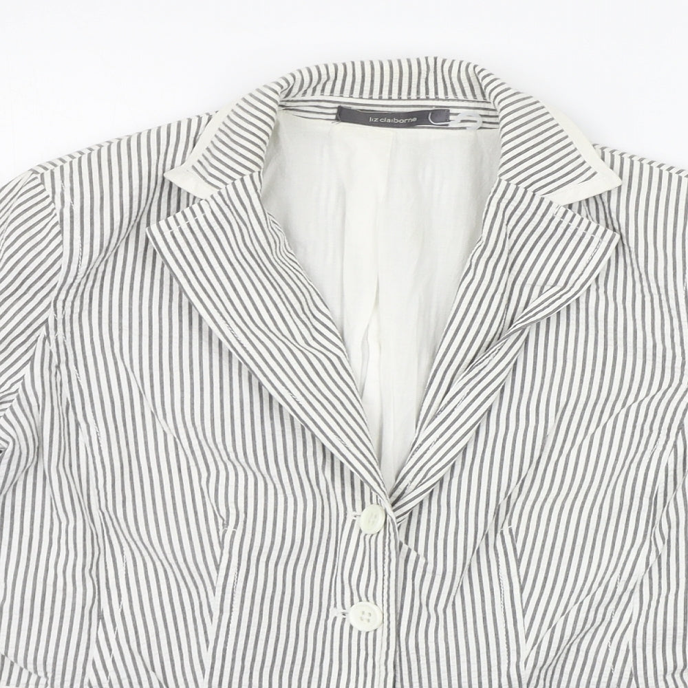 liz calborne Womens White Striped  Jacket Blazer Size 8