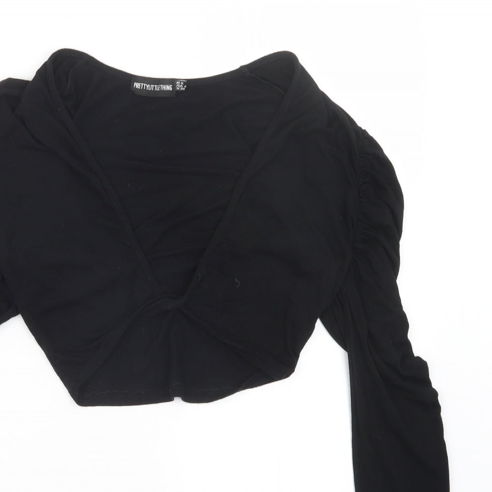 PRETTYLITTLETHING Womens Black   Cropped T-Shirt Size 8