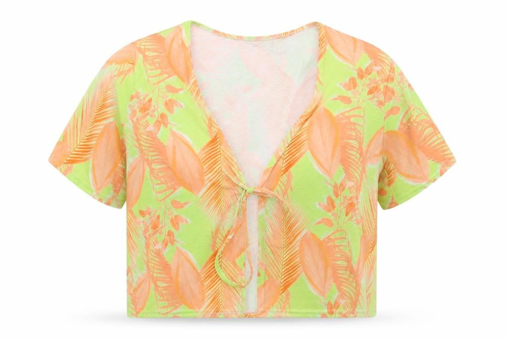PRETTYLITTLETHING Womens Yellow Geometric  Cropped T-Shirt Size 12