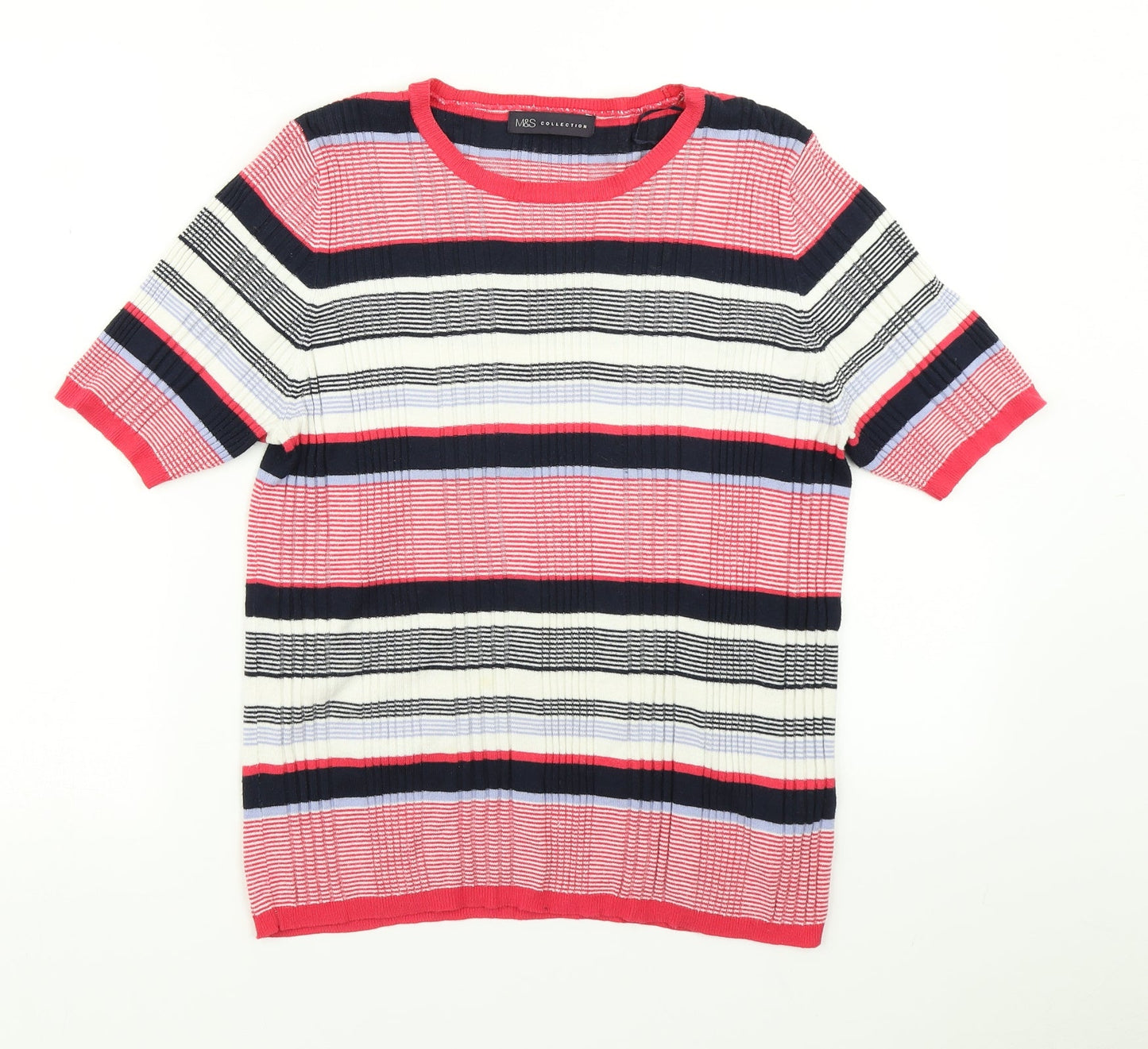 M&S Collection Womens Red Striped Knit Pullover Jumper Size 16
