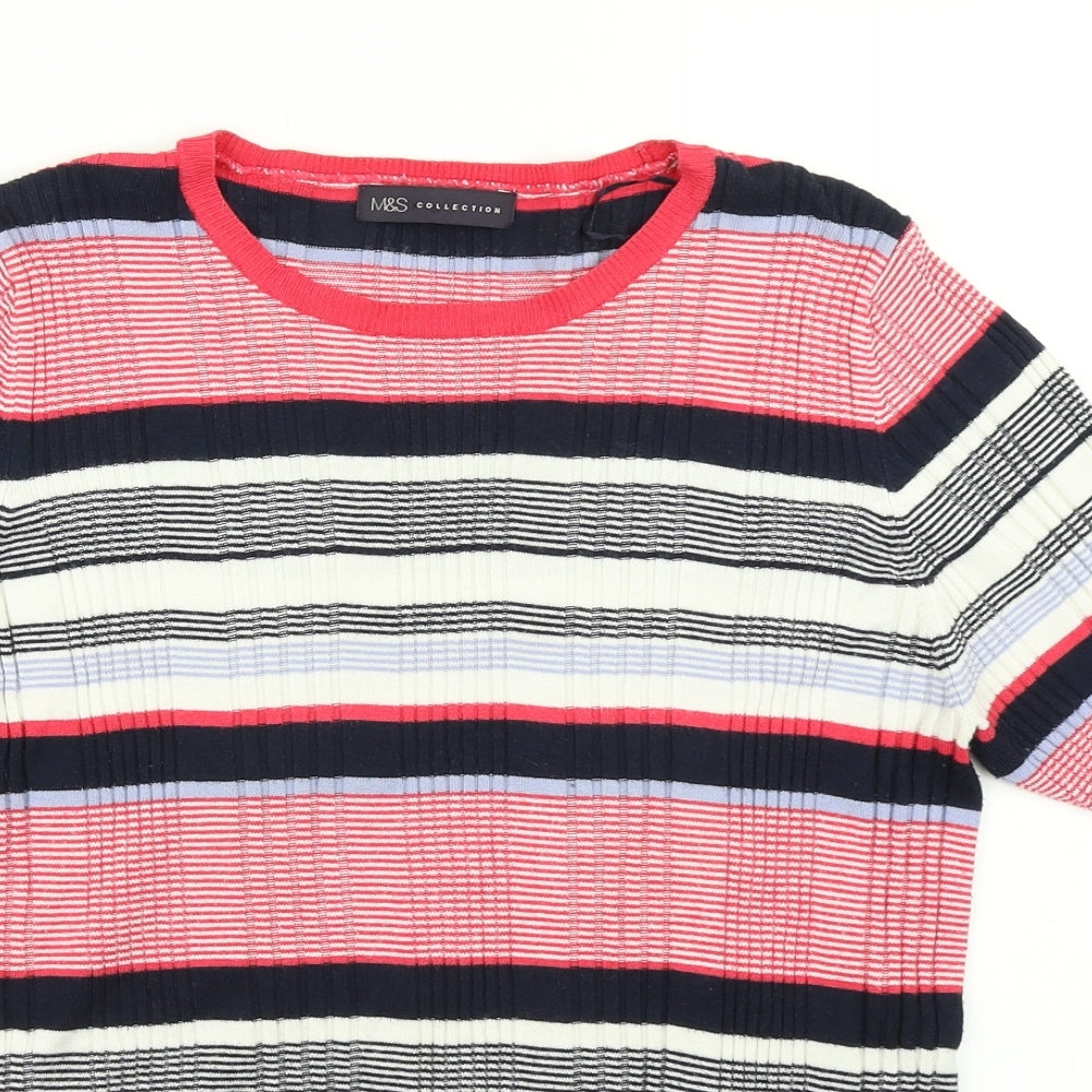 M&S Collection Womens Red Striped Knit Pullover Jumper Size 16