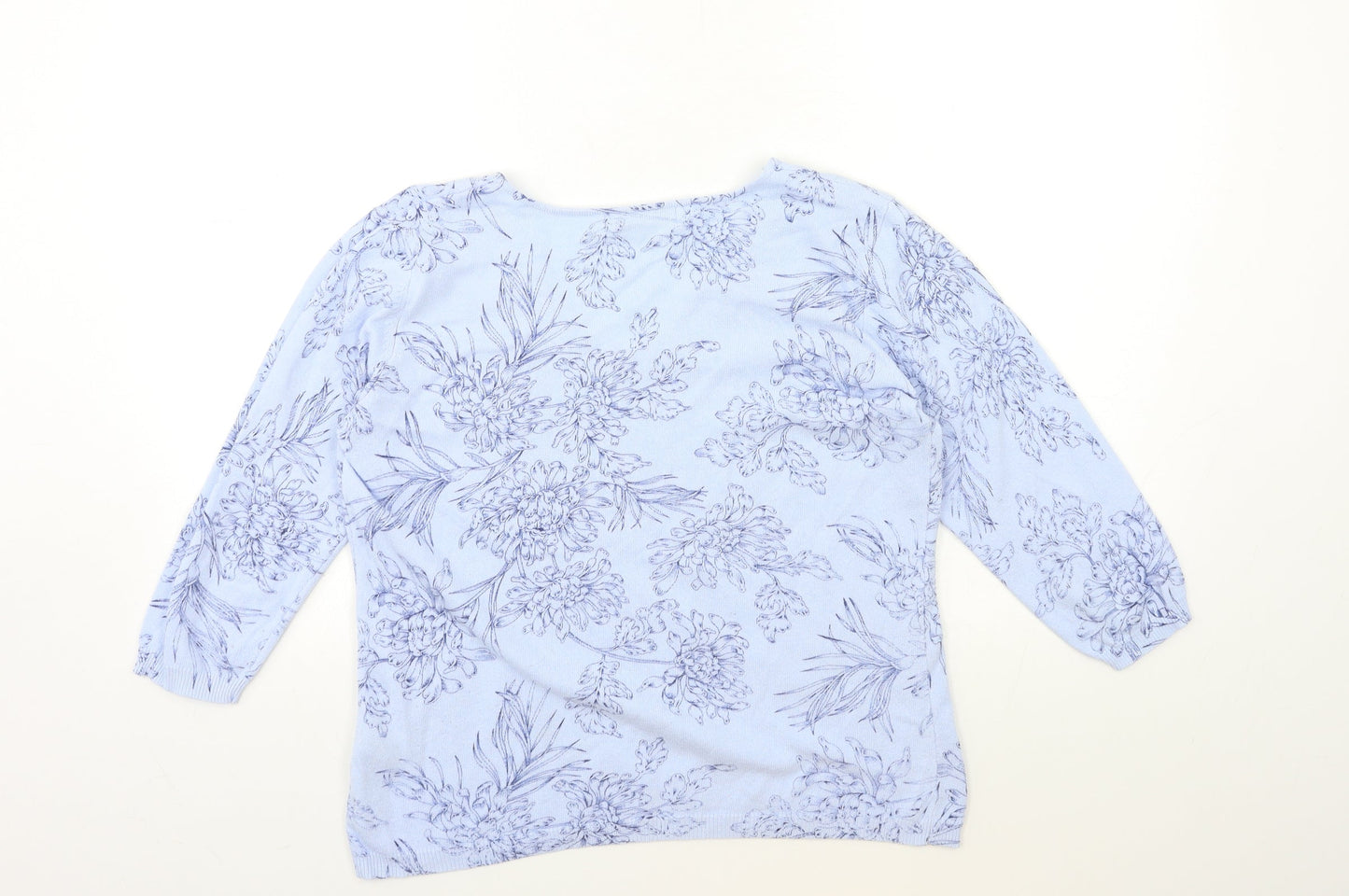 M&Co Womens Blue Floral Knit Pullover Jumper Size L