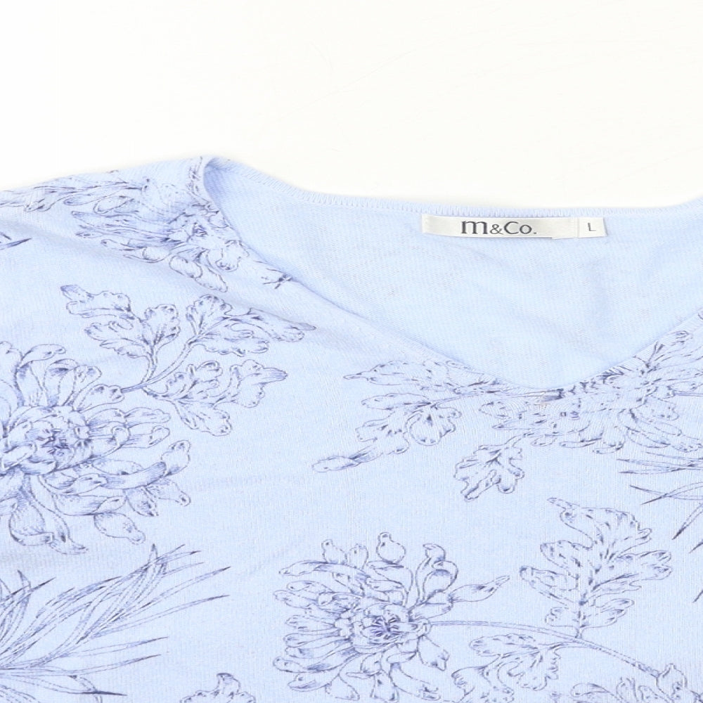 M&Co Womens Blue Floral Knit Pullover Jumper Size L