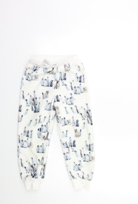 Marks and Spencer Girls White Geometric Fleece Top Lounge Pants Size 6 Years