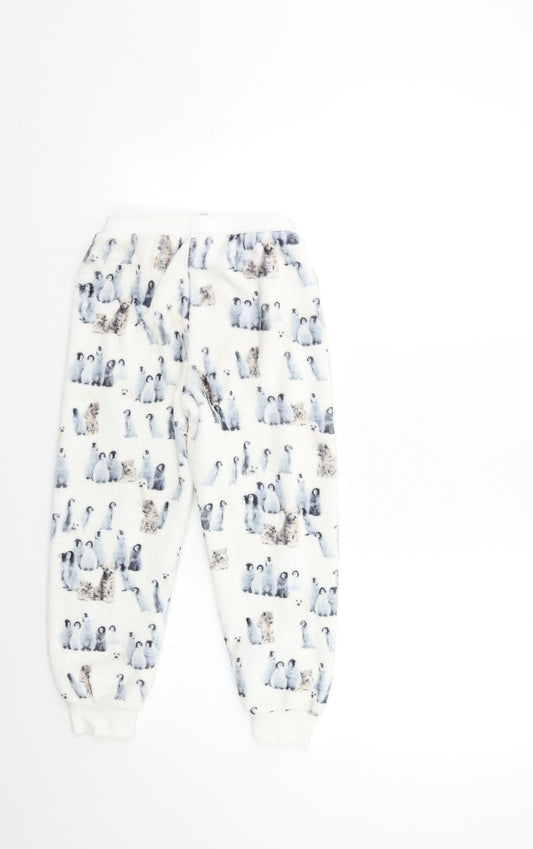 Marks and Spencer Girls White Geometric Fleece Top Lounge Pants Size 6 Years