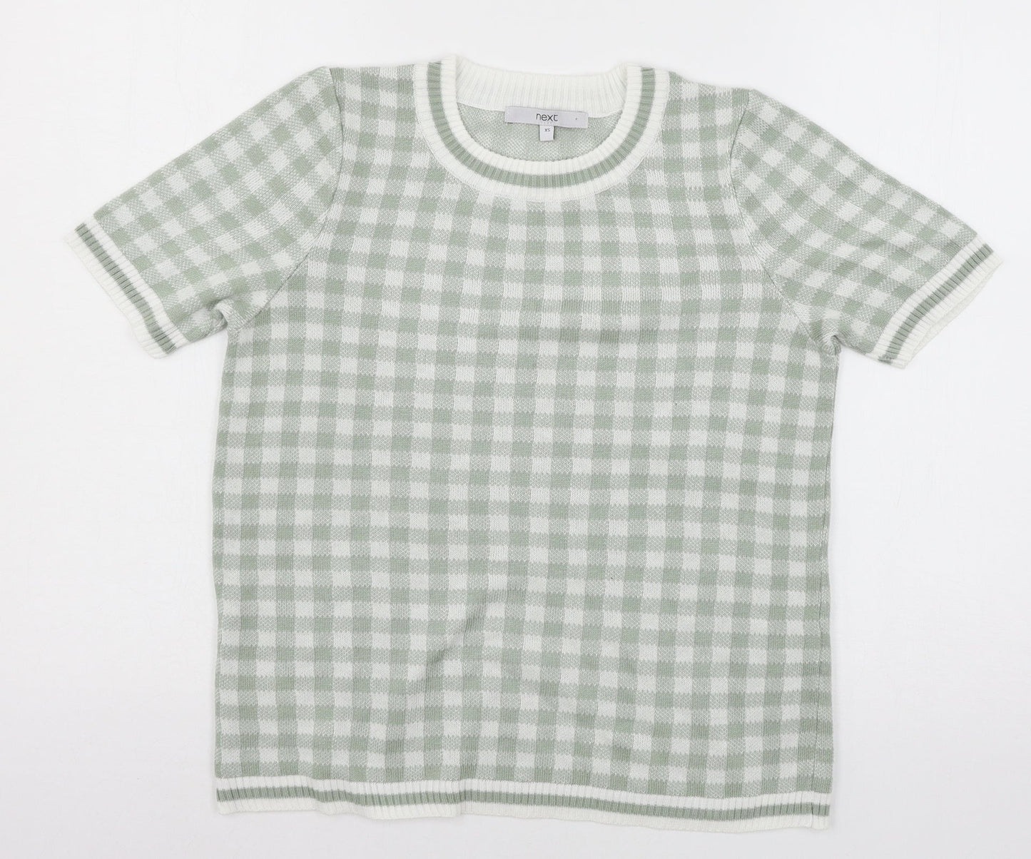 NEXT Womens Green Check Knit Pullover Jumper Size XS
