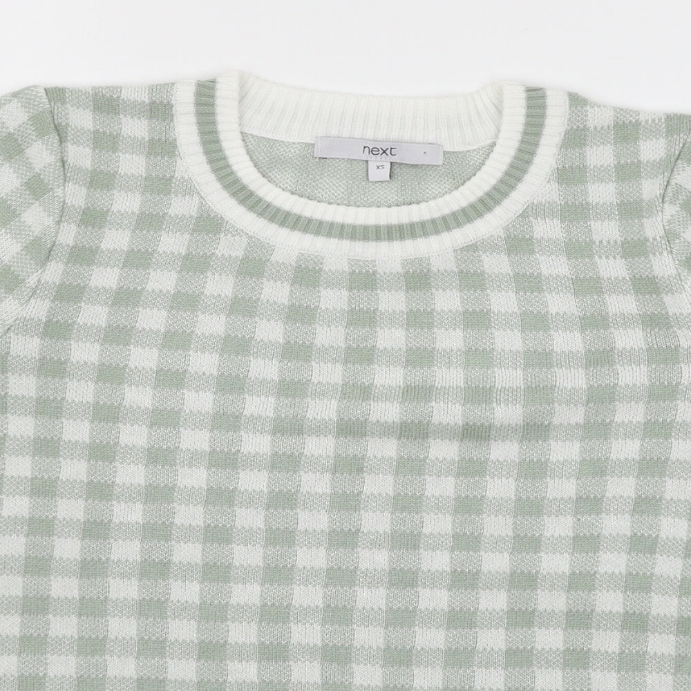 NEXT Womens Green Check Knit Pullover Jumper Size XS