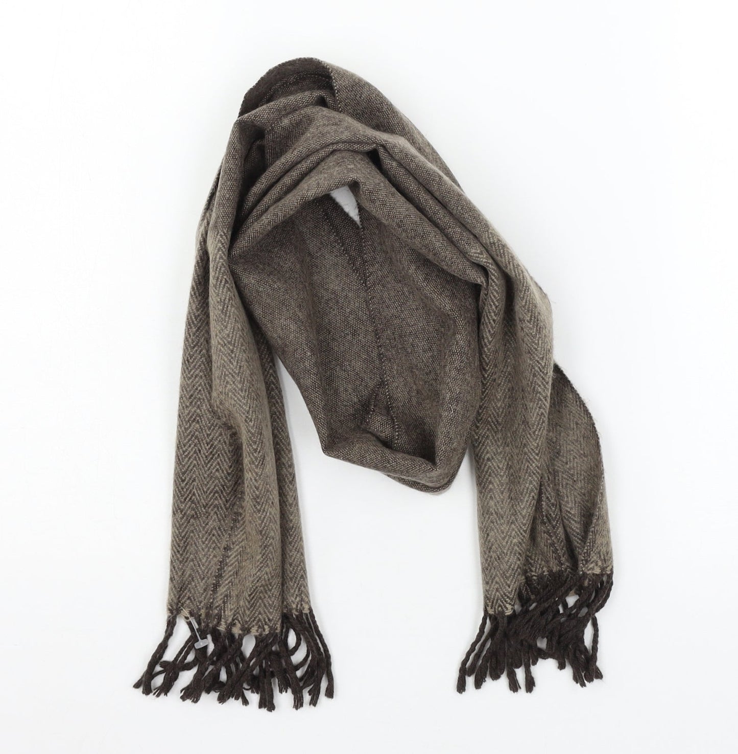 Preworn Womens Brown Herringbone Knit  Scarf