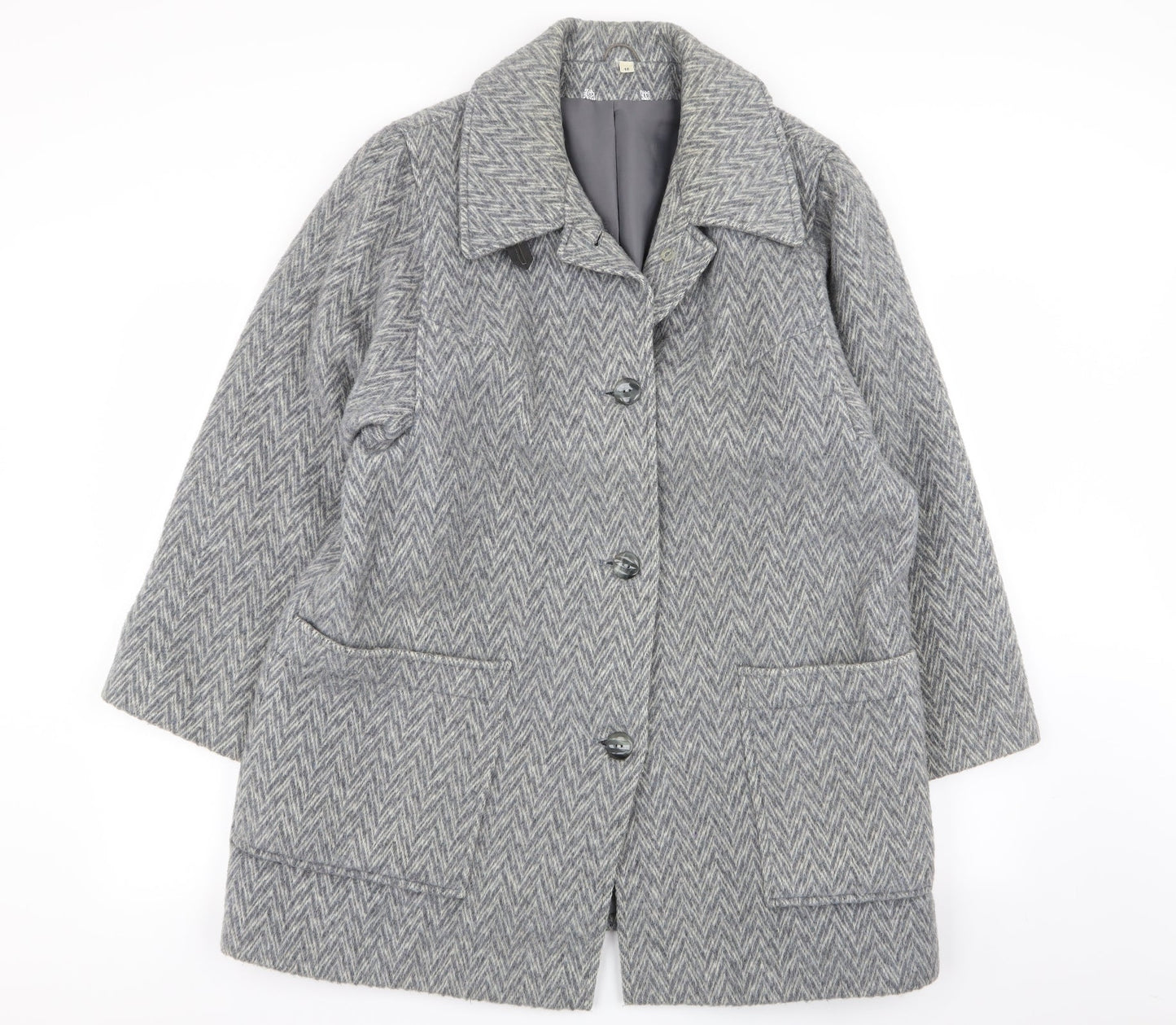 Preworn Womens Grey Geometric  Overcoat Coat Size 16