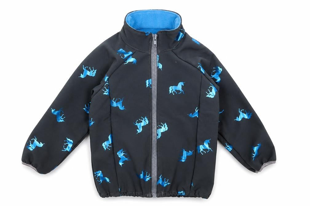 Front view of Preworn girls’ grey softshell jacket, size S