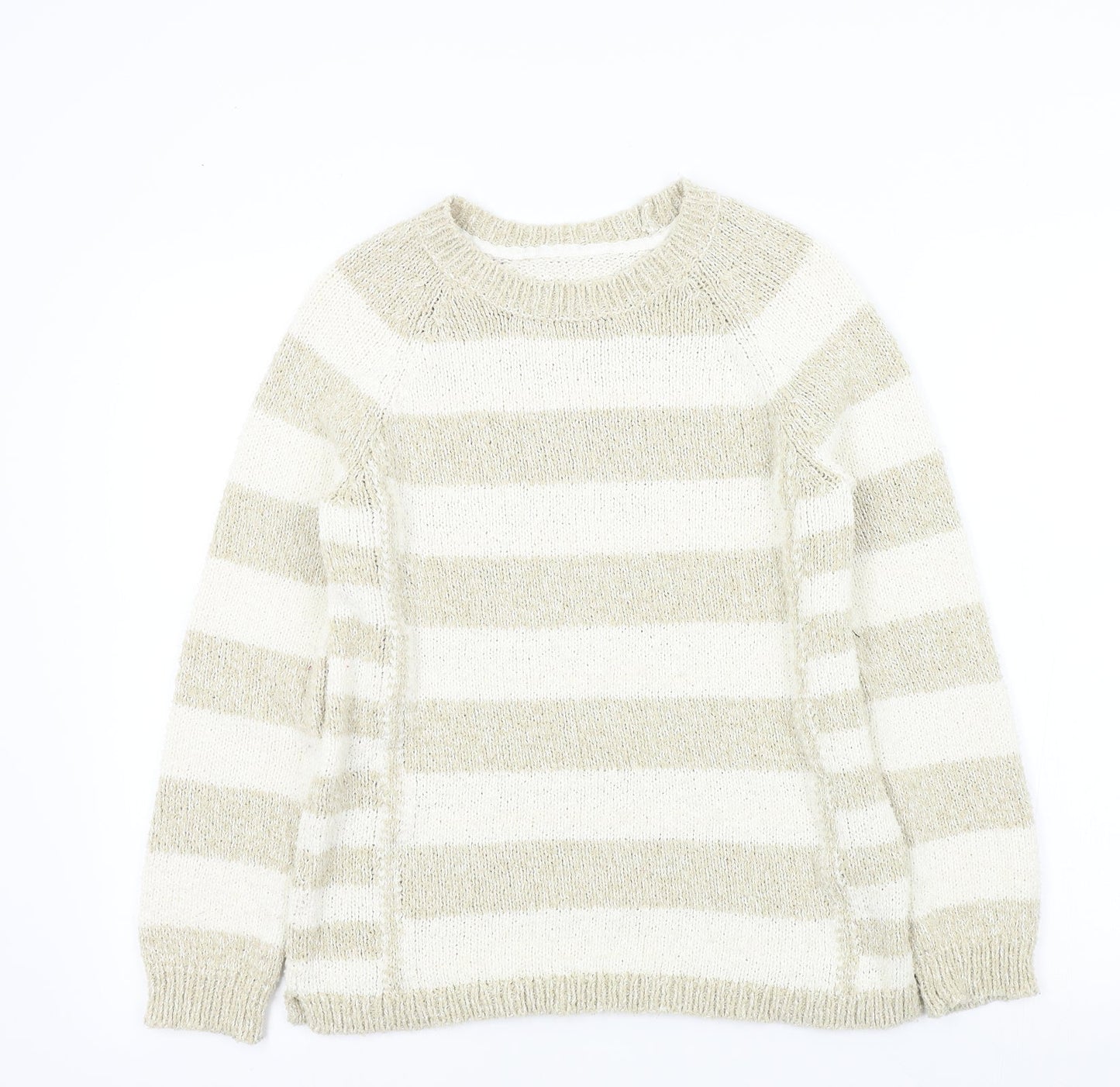 M&S Womens Beige Striped  Pullover Jumper Size 10