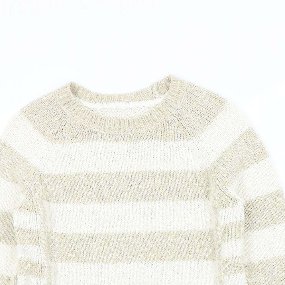 M&S Womens Beige Striped  Pullover Jumper Size 10