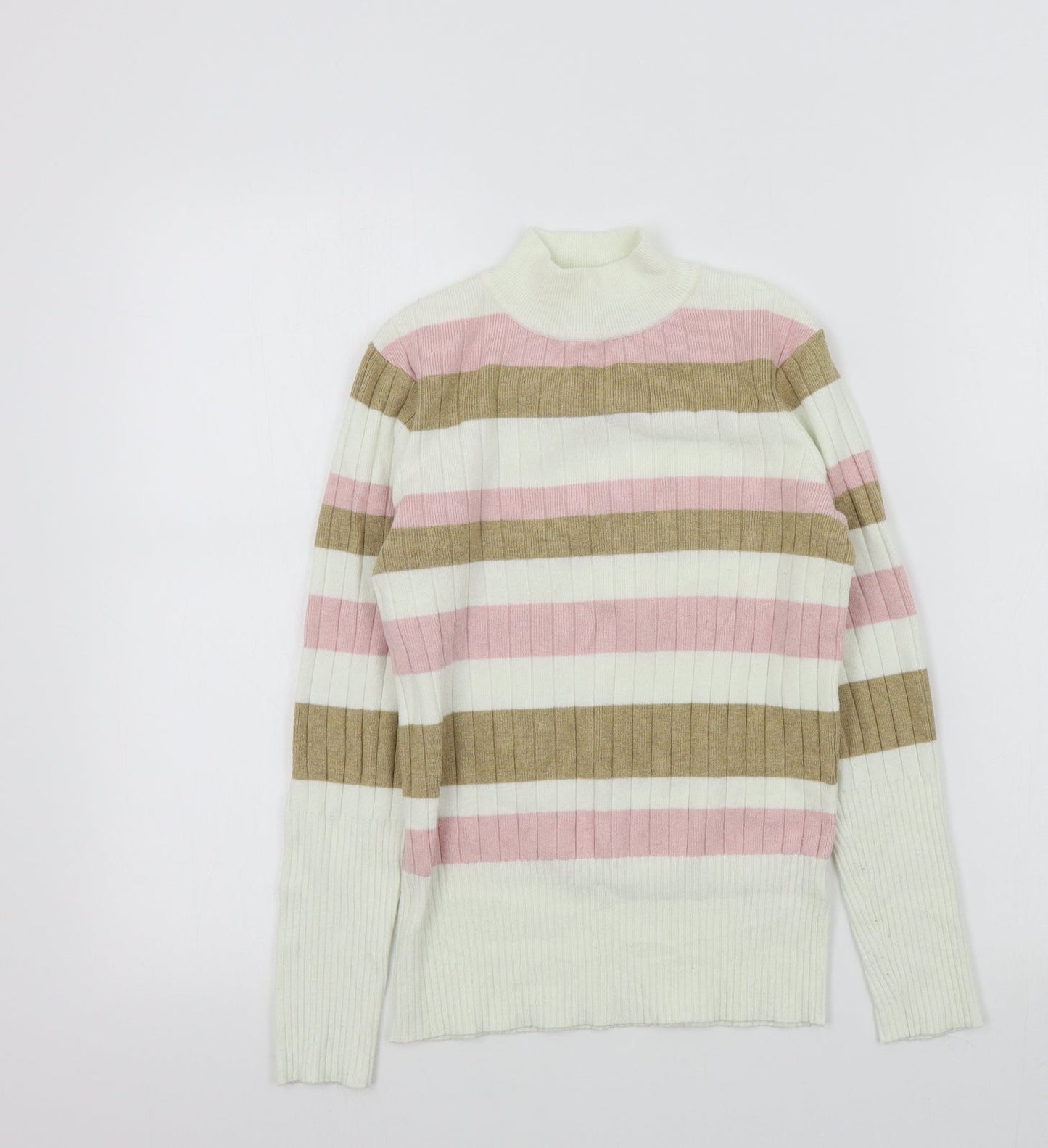 M&S Womens White Striped  Pullover Jumper Size 8