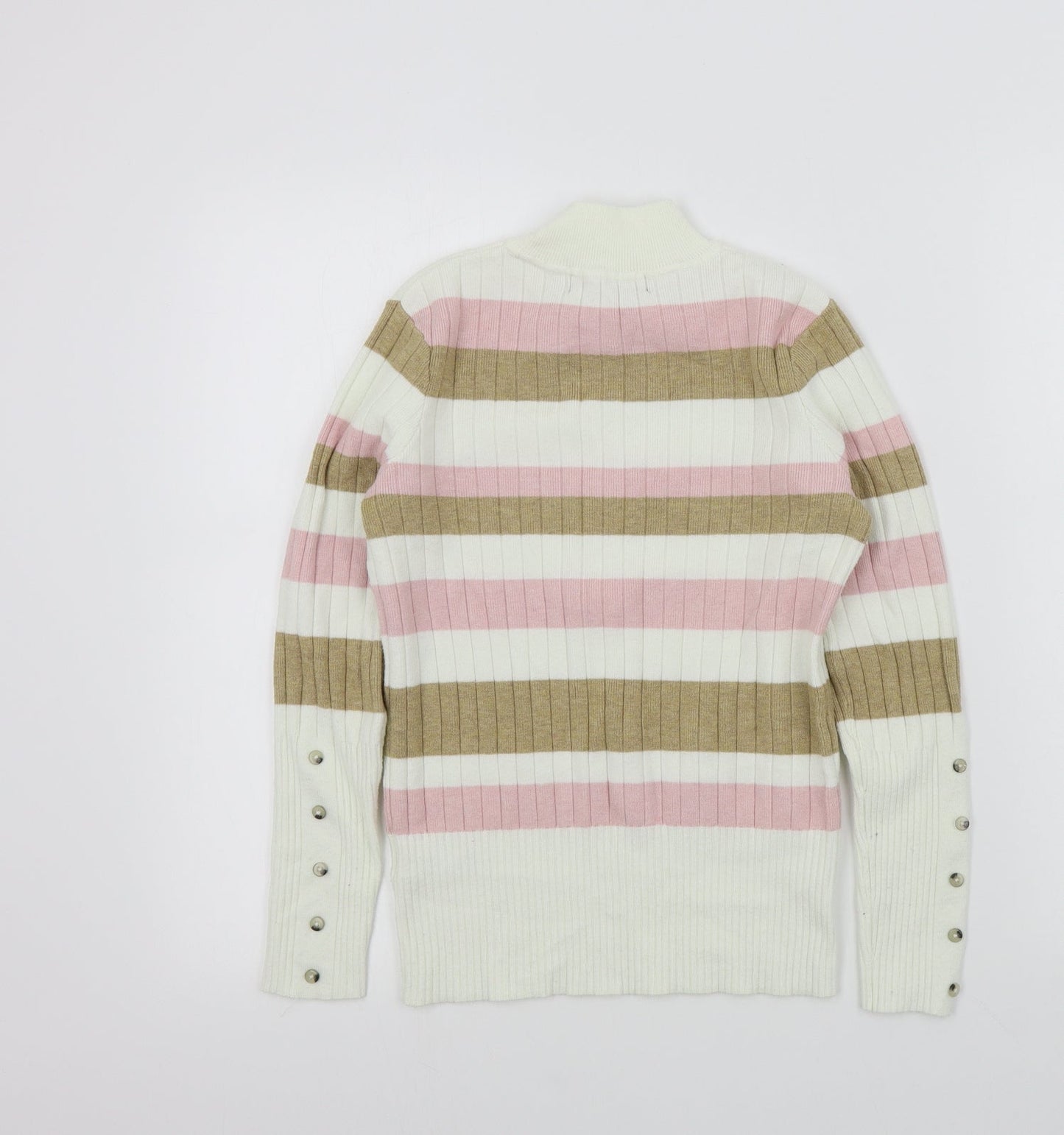 M&S Womens White Striped  Pullover Jumper Size 8