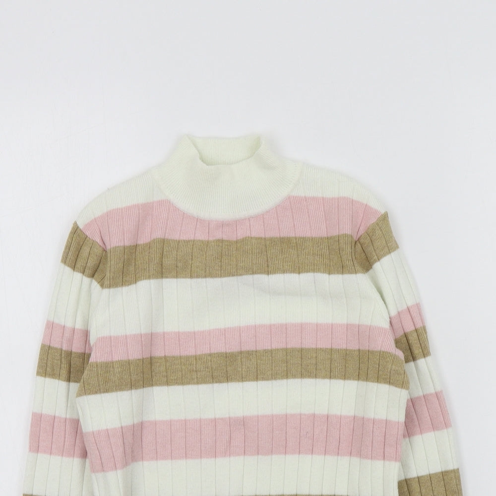 M&S Womens White Striped  Pullover Jumper Size 8