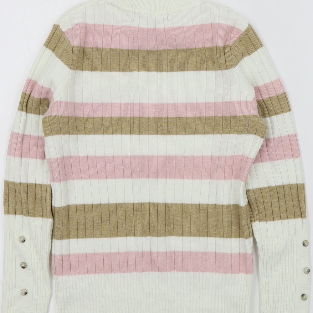 M&S Womens White Striped  Pullover Jumper Size 8