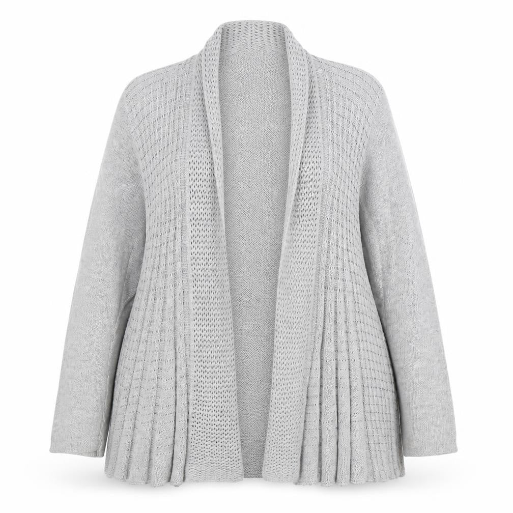 Front view of Pura Moda women’s grey cardigan jumper, size L