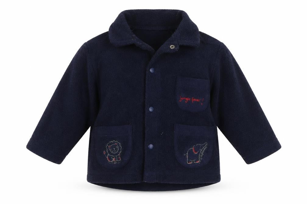 Front view of Boots Baby Blue Fleece Full Zip Jumper, size 6-9, Months - Animals