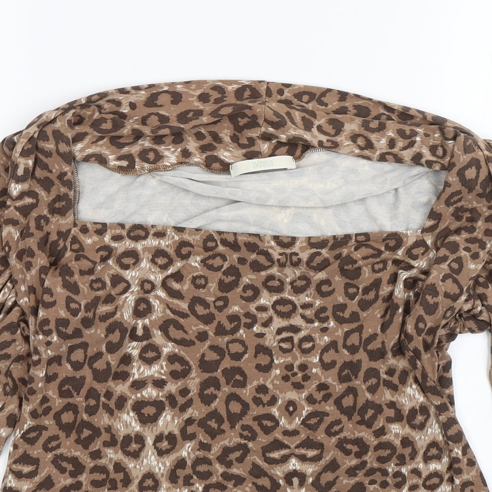 M&S Womens Brown Animal Print  Basic T-Shirt Size 18