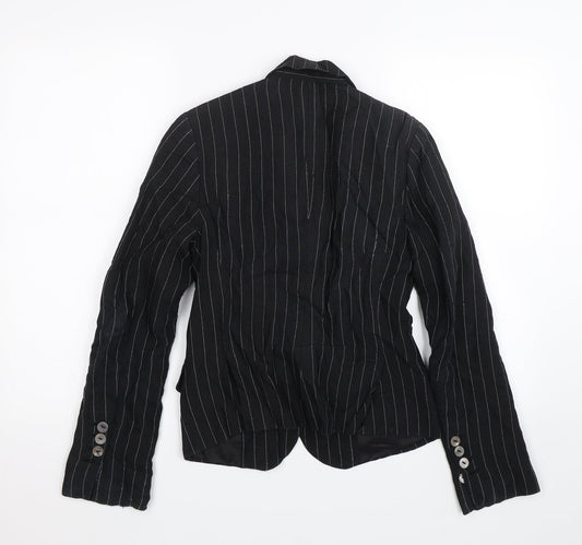 H&M Womens Black Striped  Jacket Suit Jacket Size 6