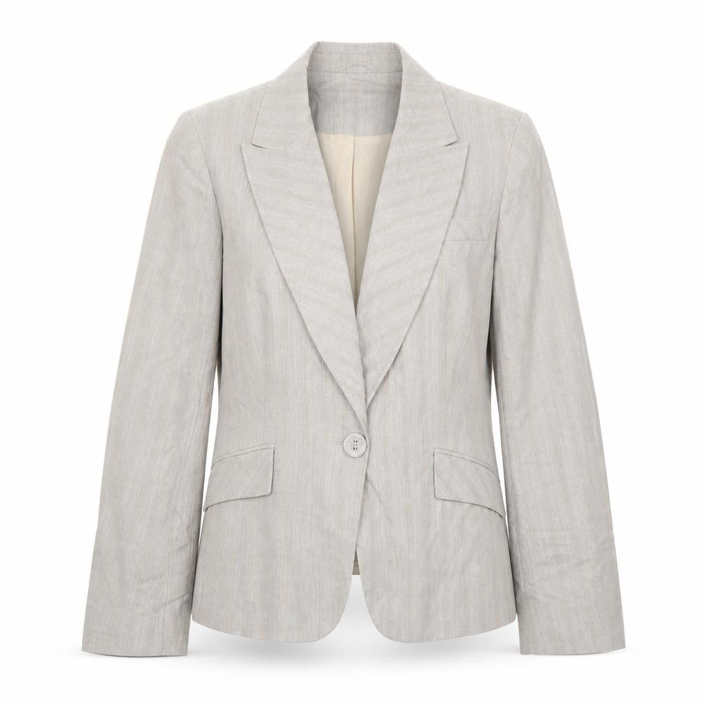 Front view of AMARANTO women’s beige jacket blazer, size UK 12