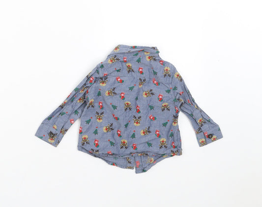 F&F Boys Blue   Basic Button-Up Size 3-6 Months  - Christmas