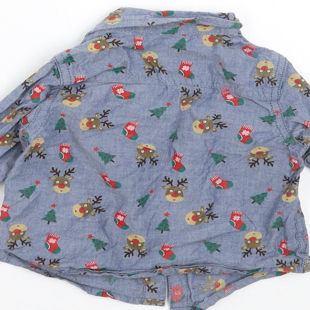 F&F Boys Blue   Basic Button-Up Size 3-6 Months  - Christmas