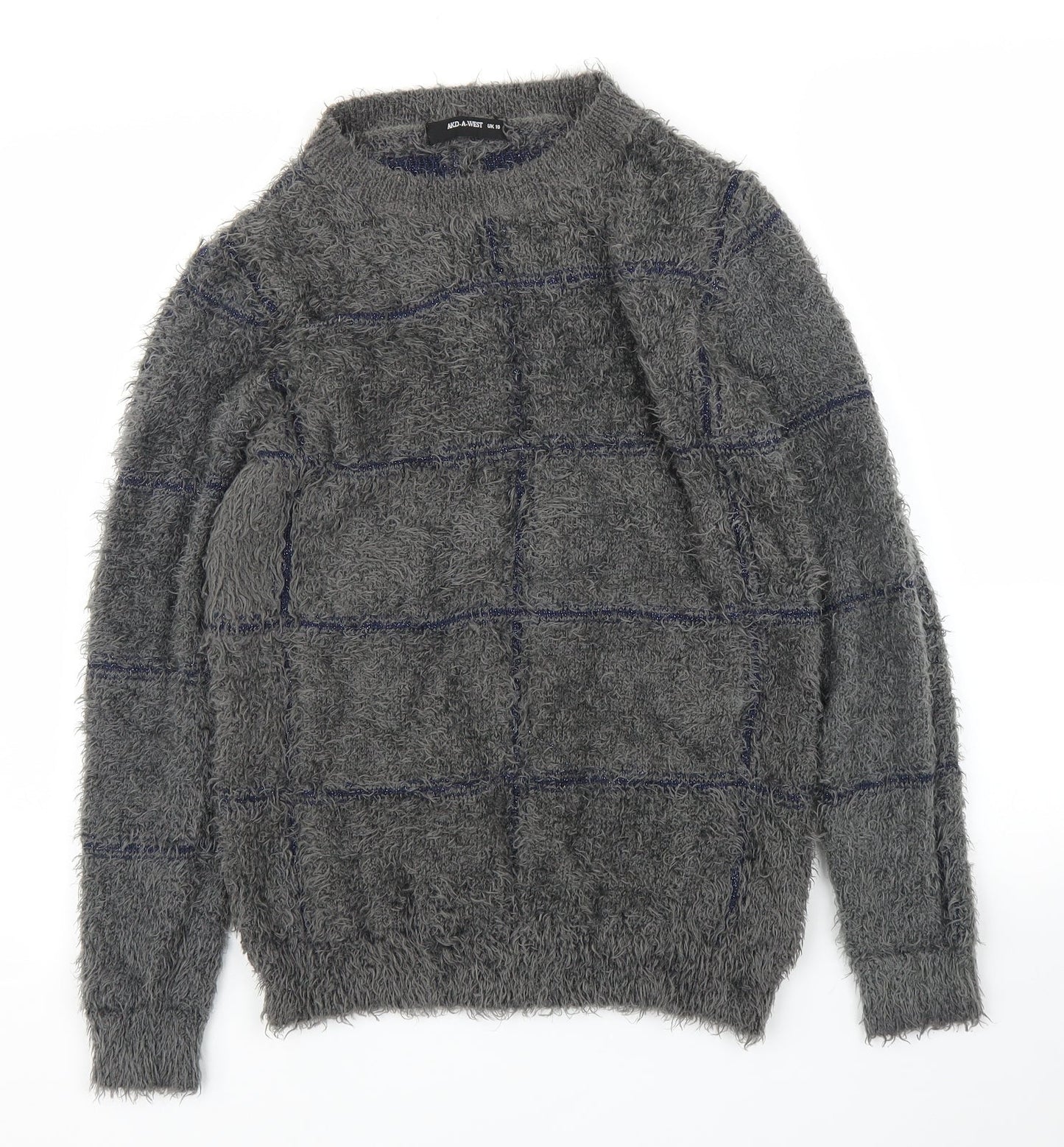 AKD A WEST Womens Grey Check  Pullover Jumper Size 10