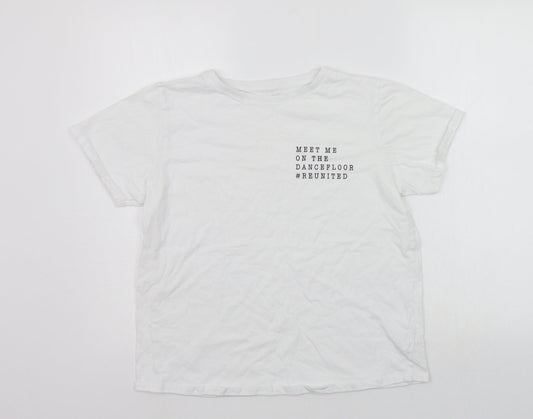 NJSCREENPRINTS Womens White   Basic T-Shirt Size 12