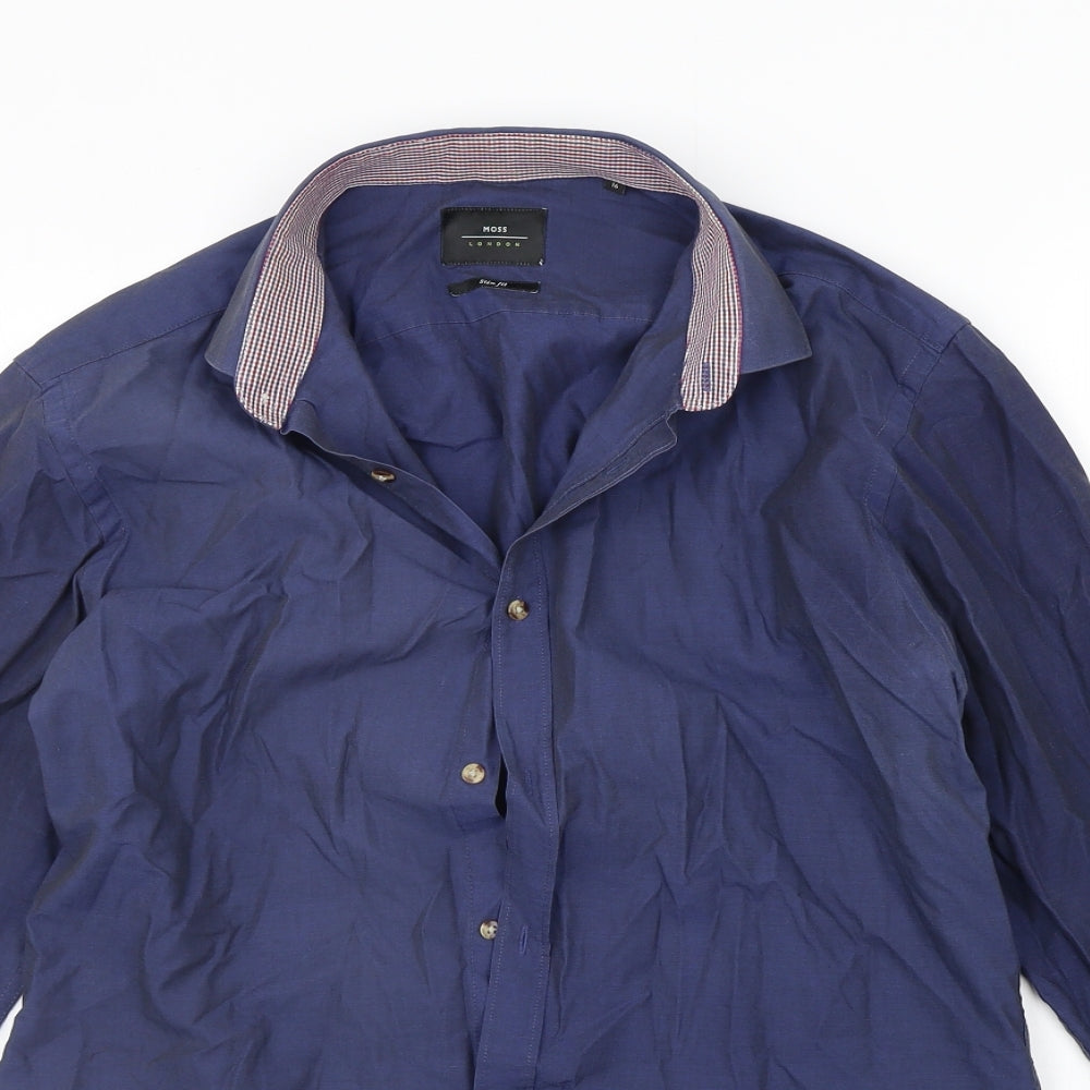Moss London Mens Blue    Button-Up Size 16