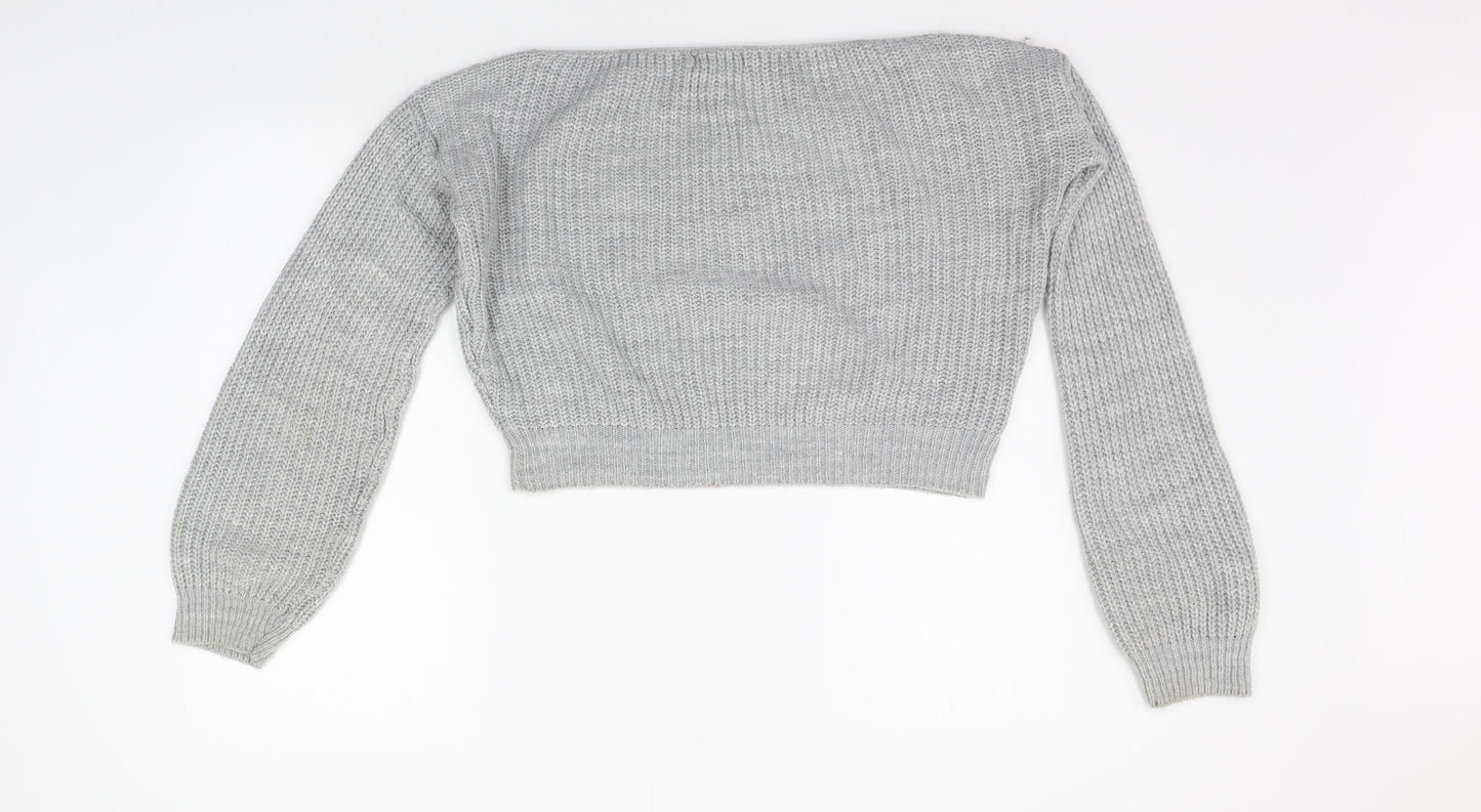 PRETTYLITTLETHING Womens Grey   Henley Jumper Size 8