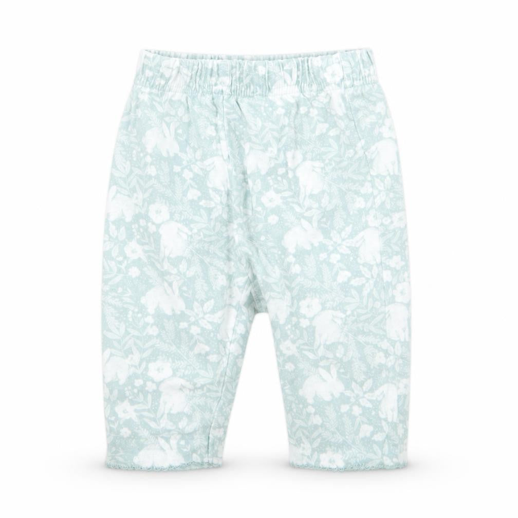 Front view of Tu girls’ green floral sweatpants, size 0-3, months